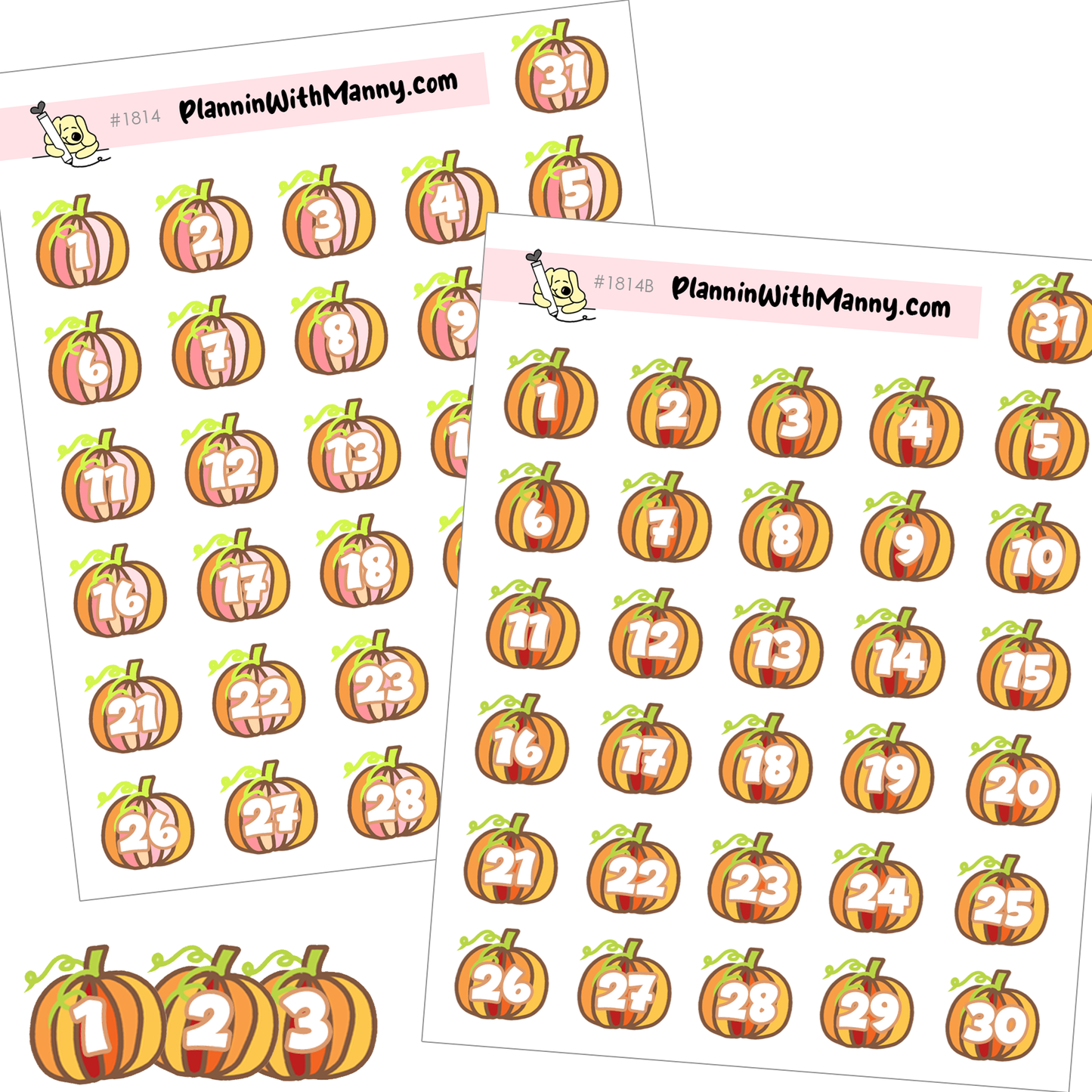 1814 Pumpkin Number Planner Stickers