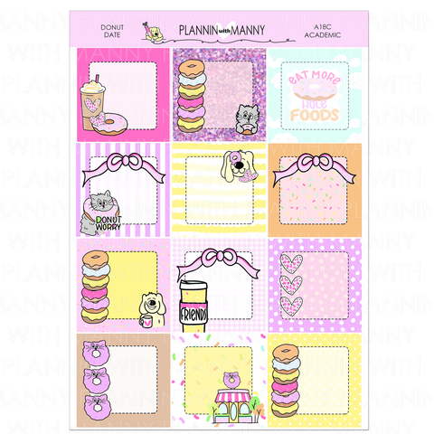 A18C Donut Date 1.5" Square Stickers