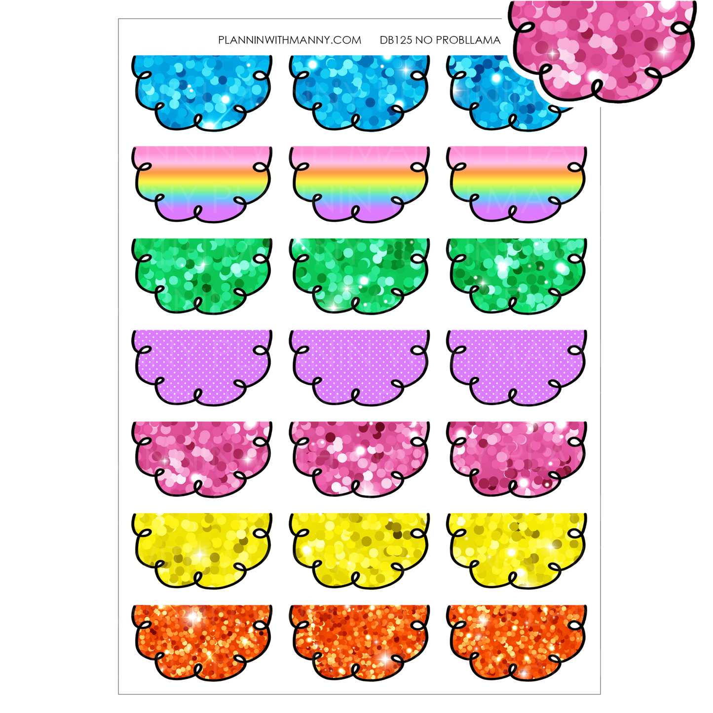 DB125 NoProbllama 1.5" Doodle Half Circle Planner Stickers