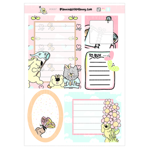 DB207  Butterfly Kisses Lists and Notes Sticker Sheet