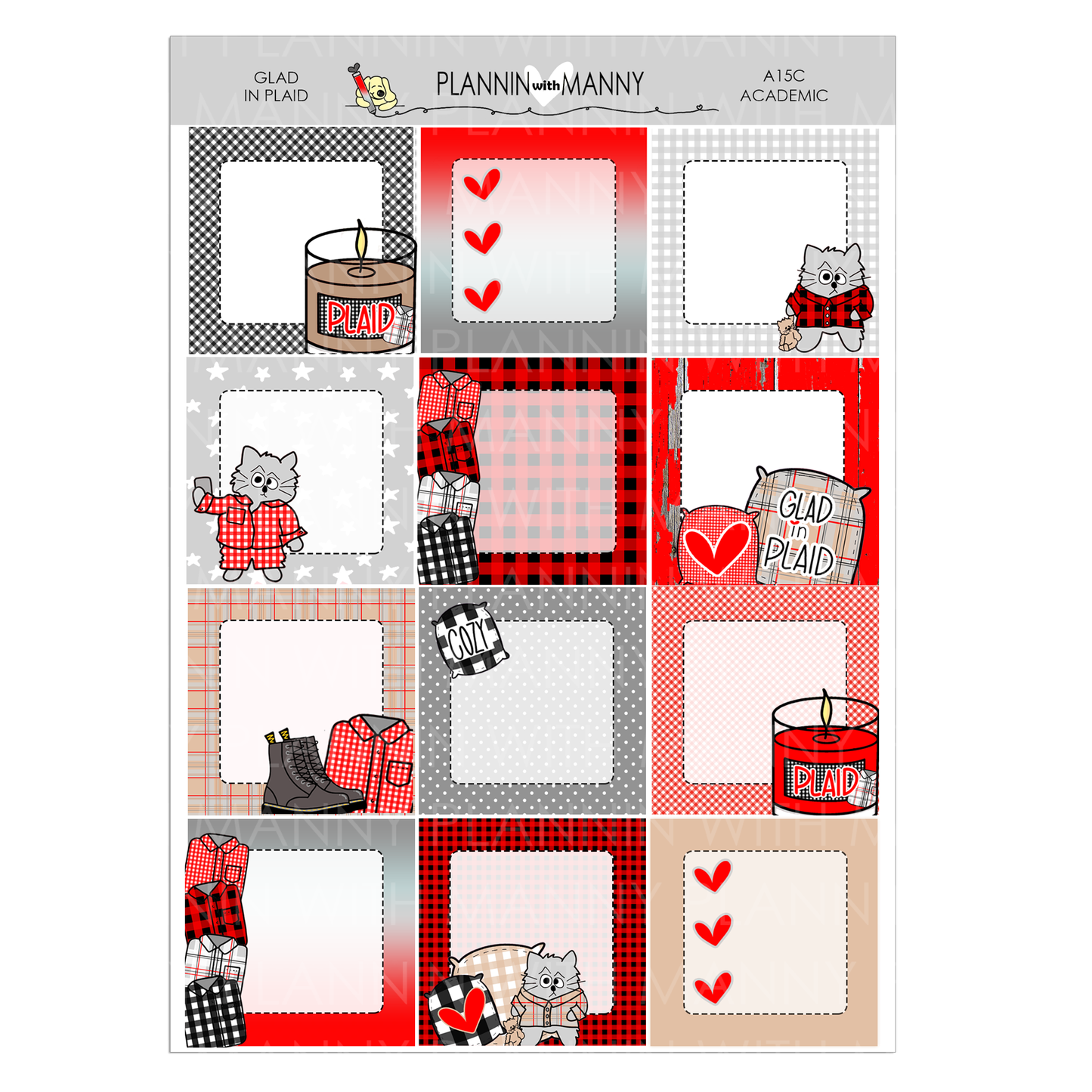 A15C Glad in Plaid 1.5" Square Planner Stickers