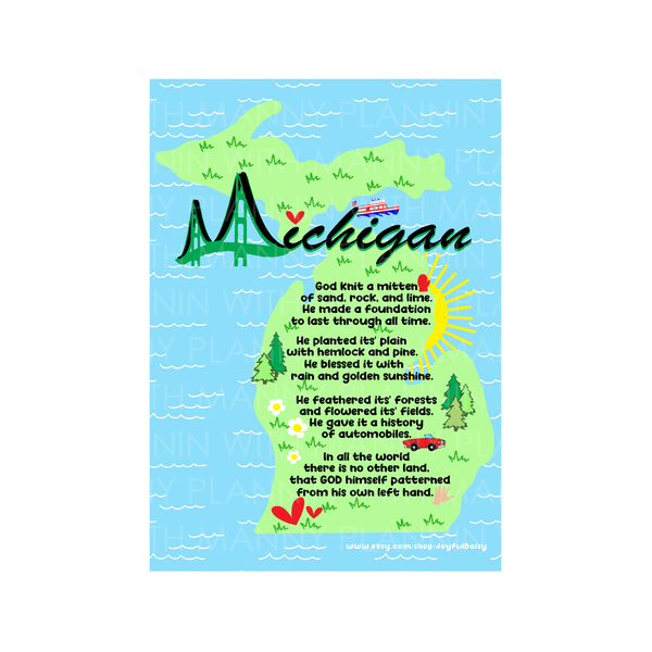 J116 I Michigan Mitten Poem Journaling Card/Postcard