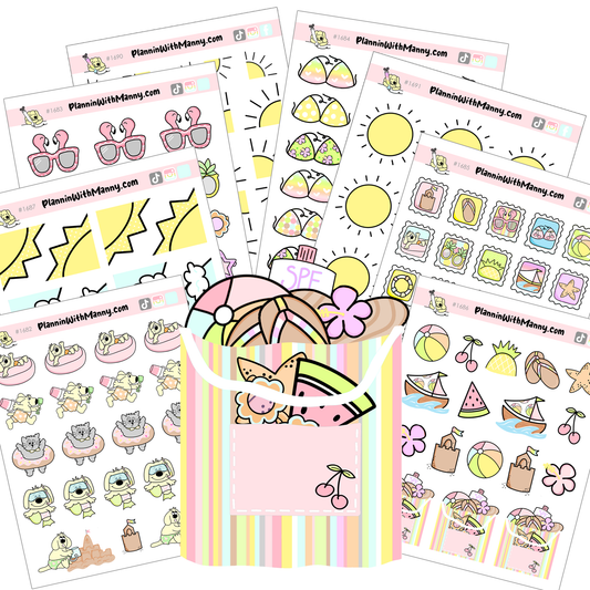 Beach Vibes Planner Sticker Sheet Set and Beach Tote Pocket