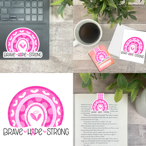 Breast Cancer Awareness Rainbow... Vinyl Sticker, Magnetic Bookmark, & Notecard MB37