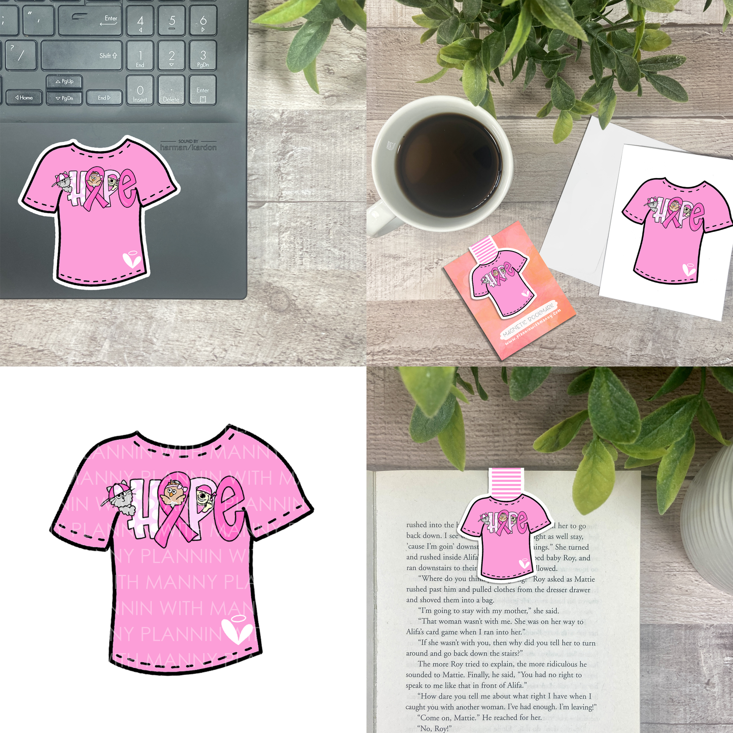 Hope T-Shirt... Vinyl Sticker, Magnetic Bookmark, & Notecard MB38