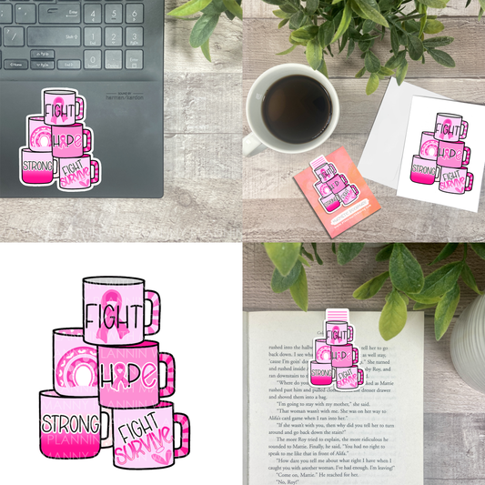 Breast Cancer Awareness Mug Stack... Vinyl Sticker, Magnetic Bookmark, & Notecard MB39