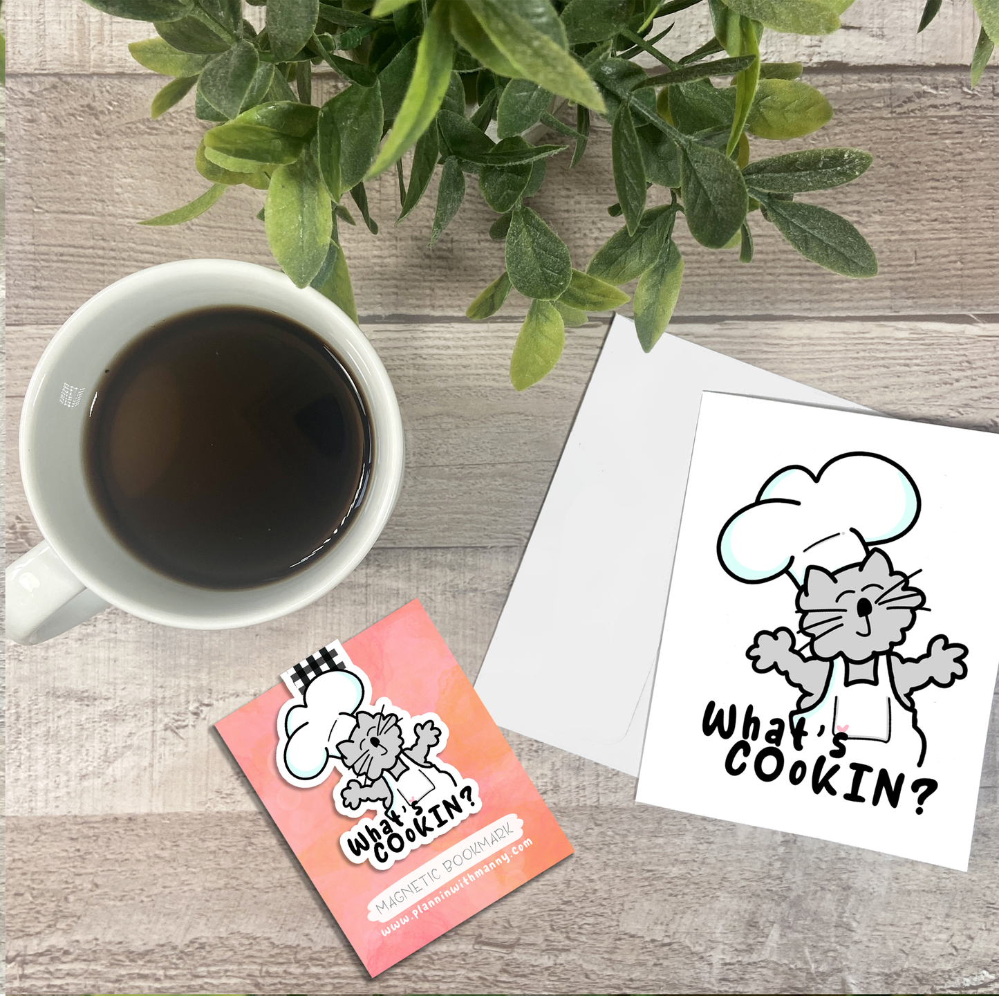 Chef Owen- What's Cookin... Vinyl Sticker, Magnetic Bookmark, & Notecard MB50