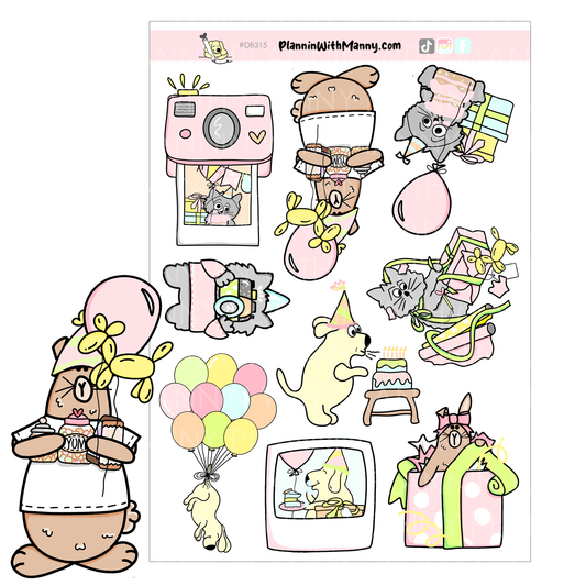 DB315 Birthday Fun Character Sticker Sheet