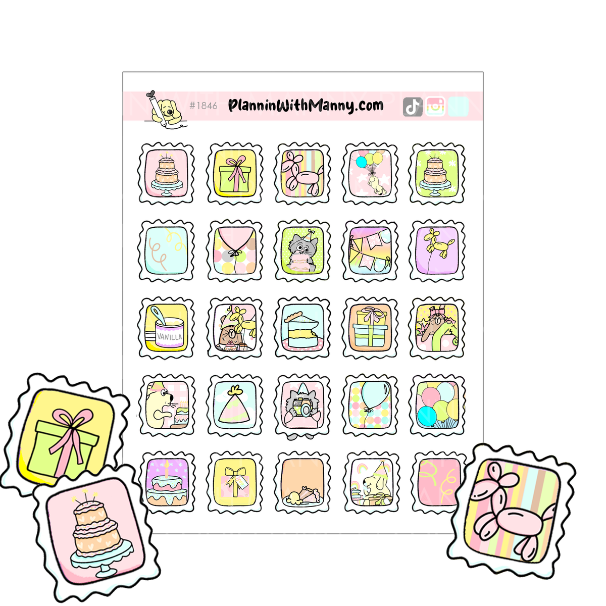 1846 Birthday Stamp planner Sticker Sheet