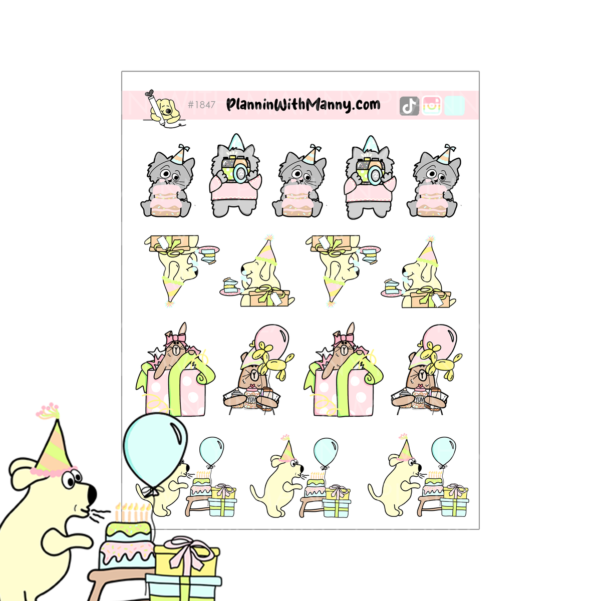 1847 Birthday Character Planner Sticker Sheet