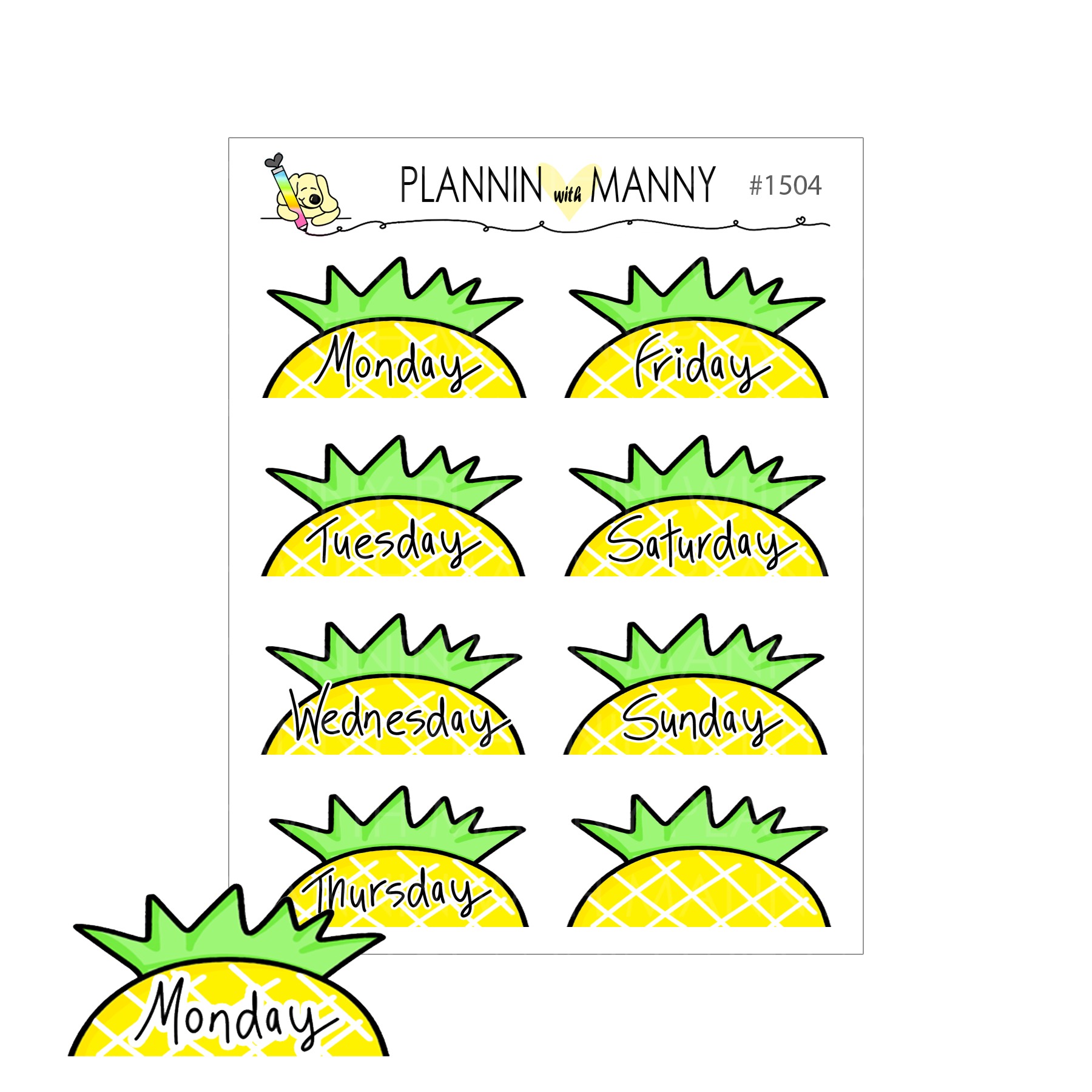 1504 Pineapple Date Cover Planner Stickers