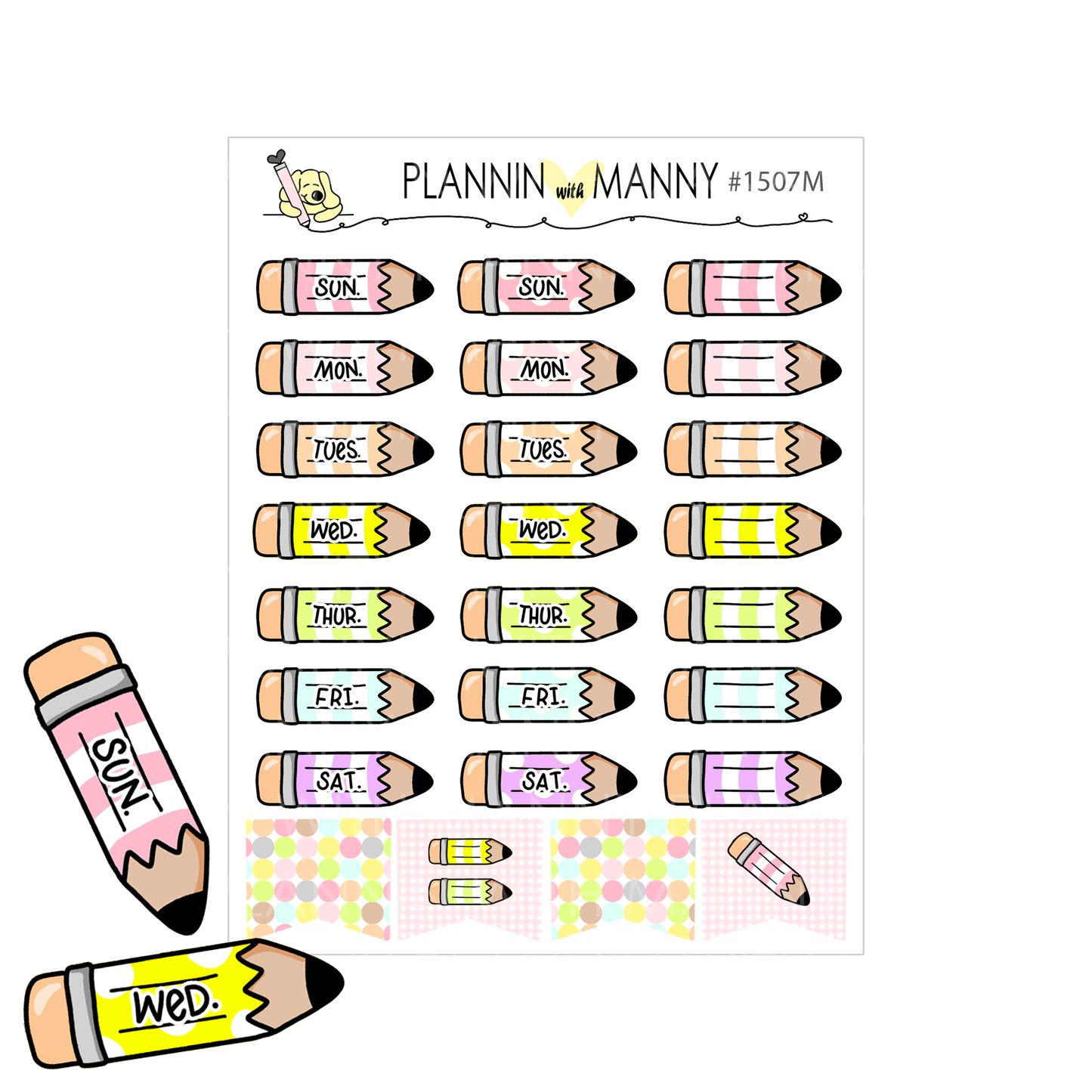 1507 Pastel Pencil Date Cover Planner Stickers