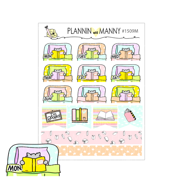 1509 Reading in Bed Date Cover Planner Stickers