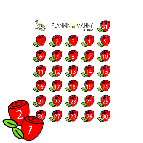 1602 Rosette Numbers Planner Stickers