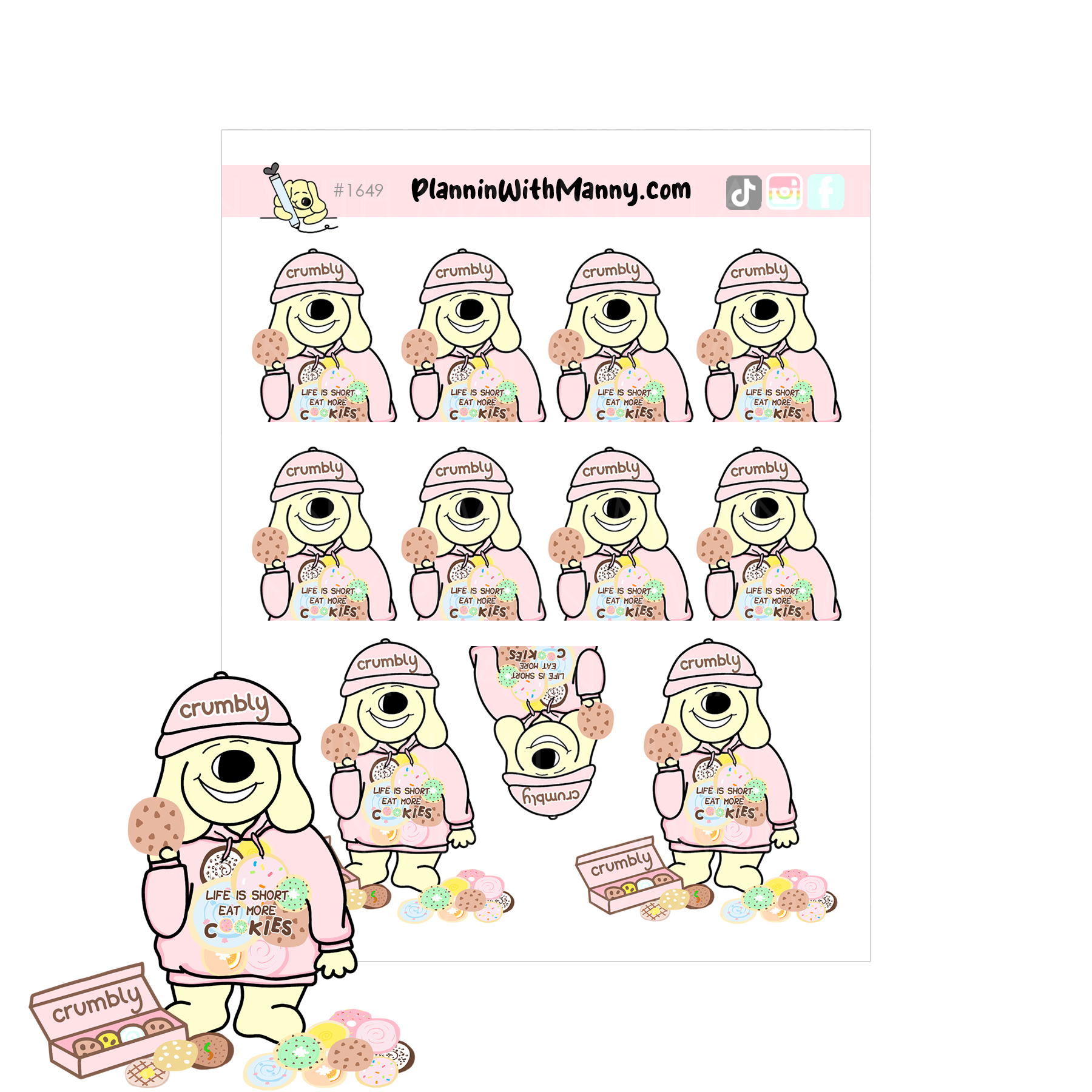 1649 Crumbly Cookie Manny Planner Stickers and Optional Diecut
