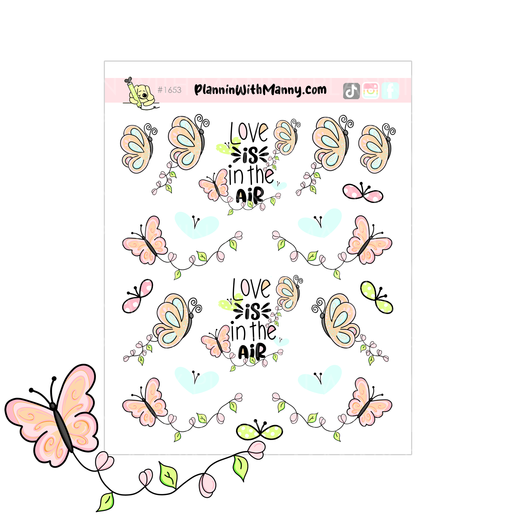1653 Butterfly Kisses Deco Planner Stickers