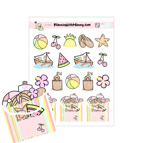 1686 Beach Vibes Deco Planner Stickers