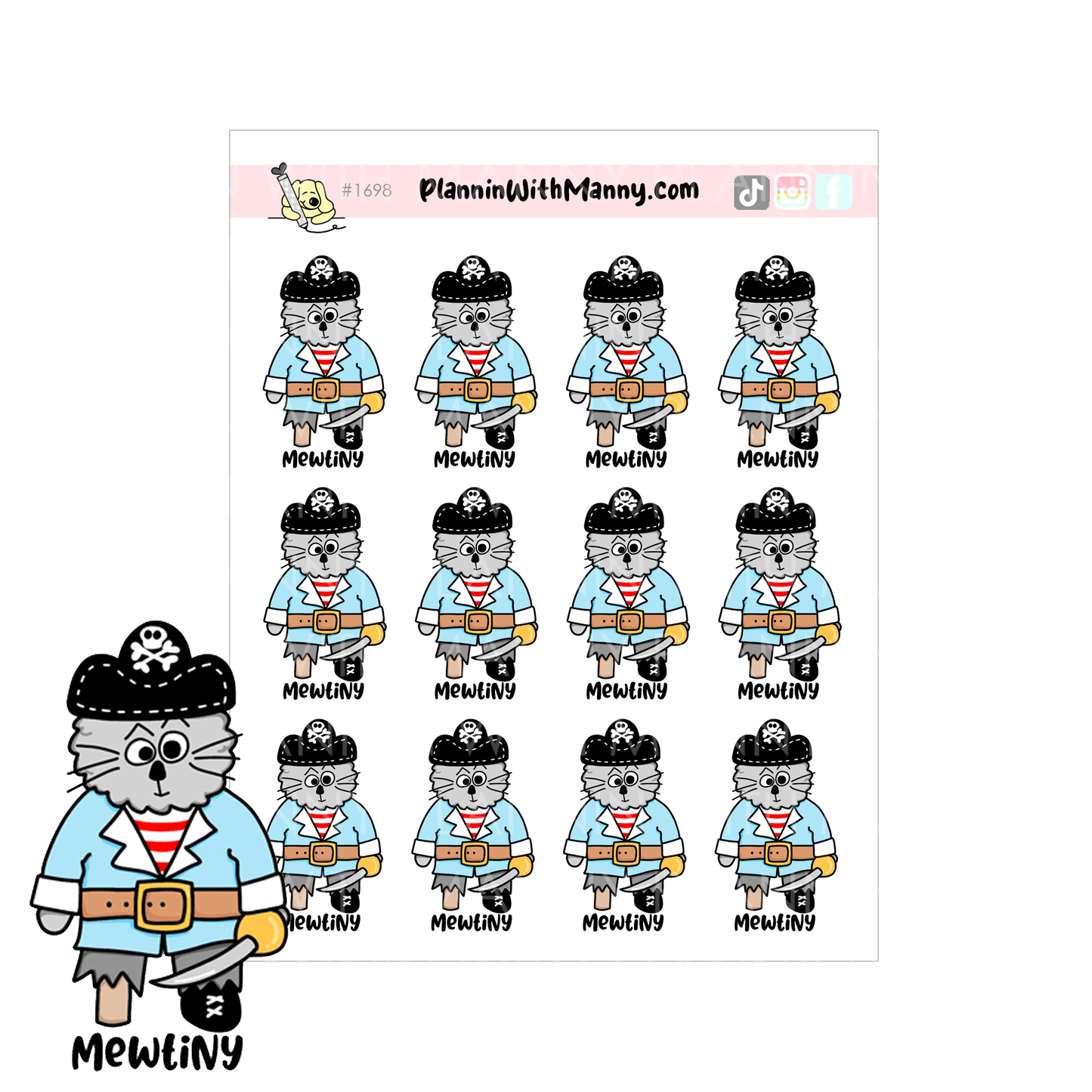 1698 Mewtiny Owen Pirate Planner Stickers