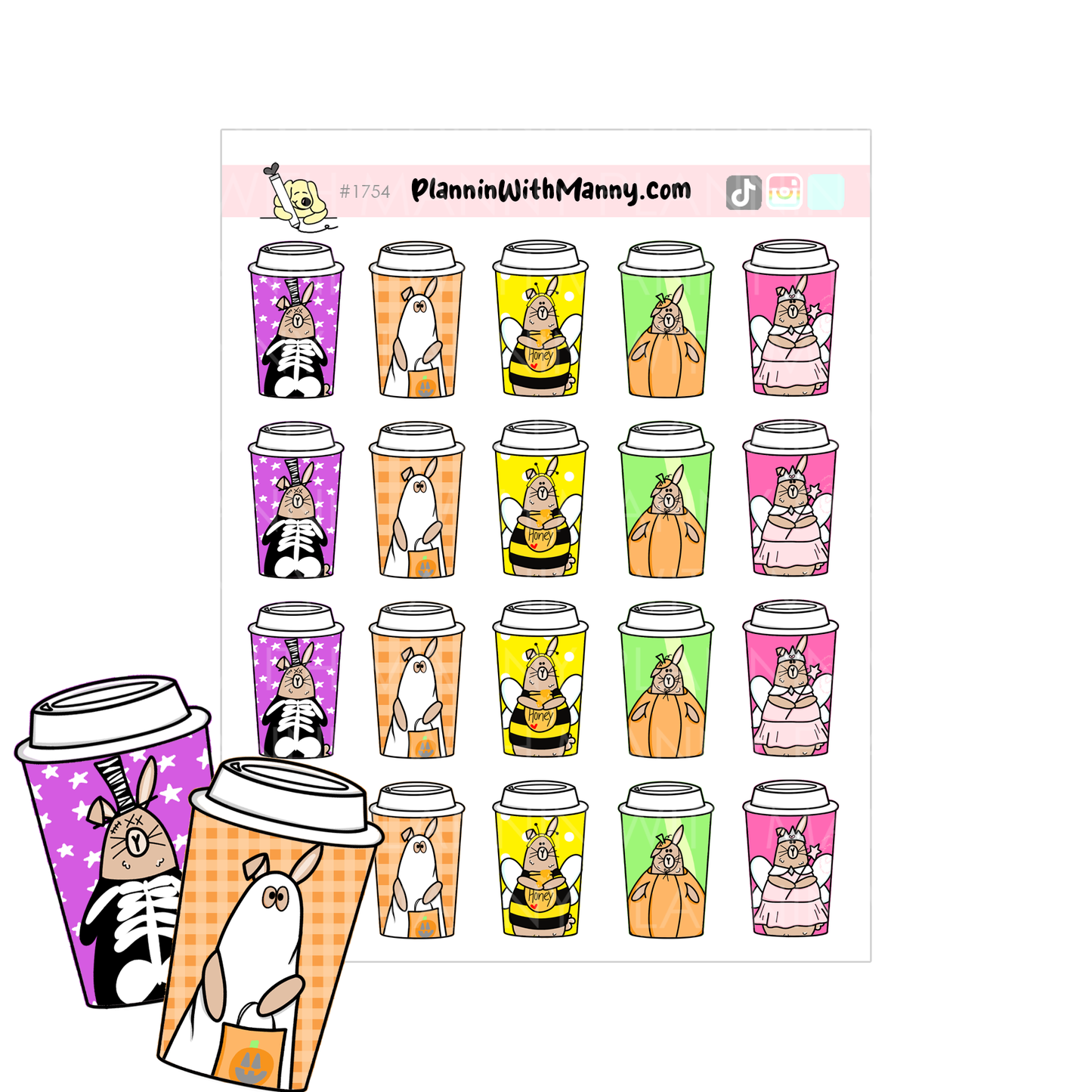 1754 Costume Party To Go Cups Planner Stickers and Optional Diecuts