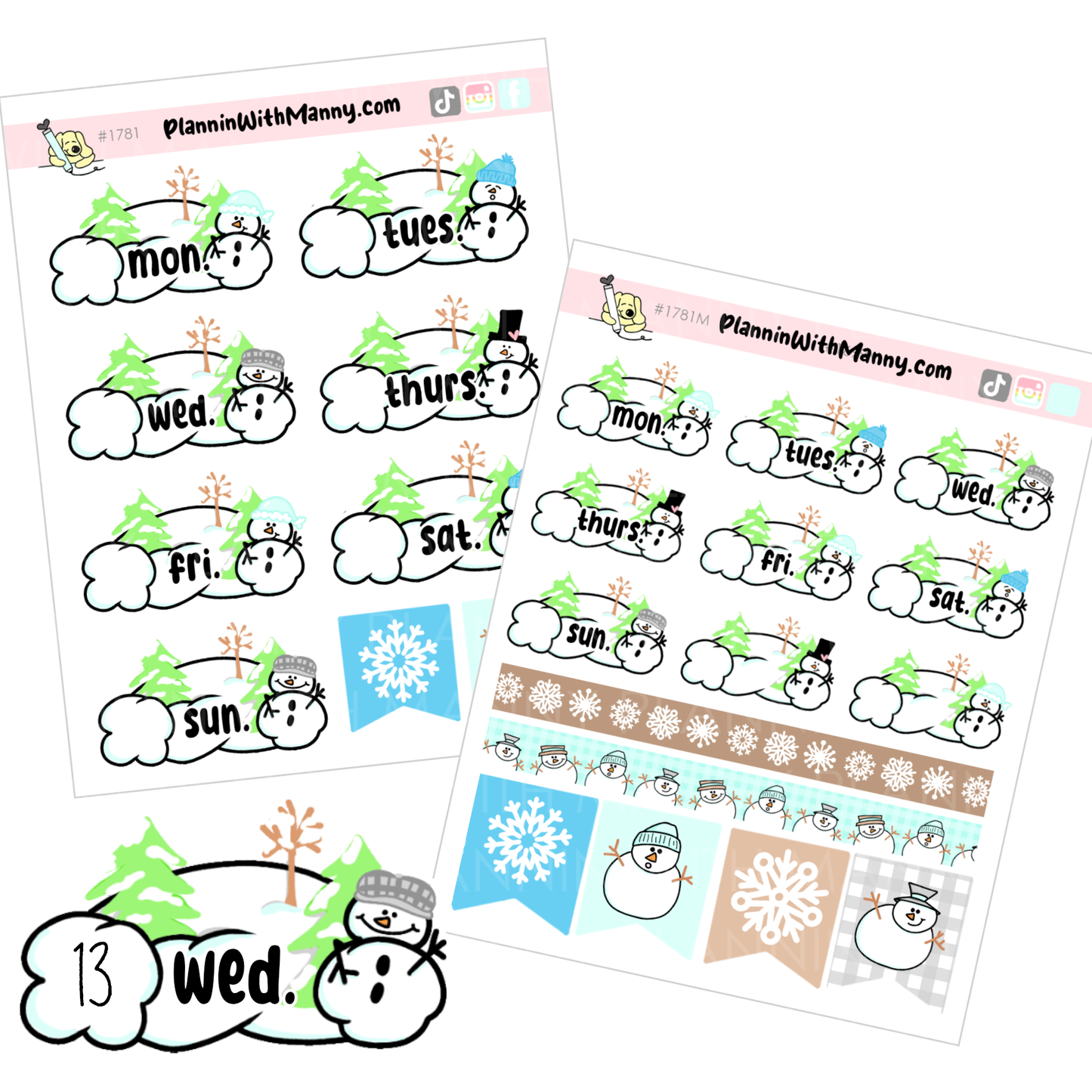 1781 Snowman Date Covers 1.5" and 1" Wide Options