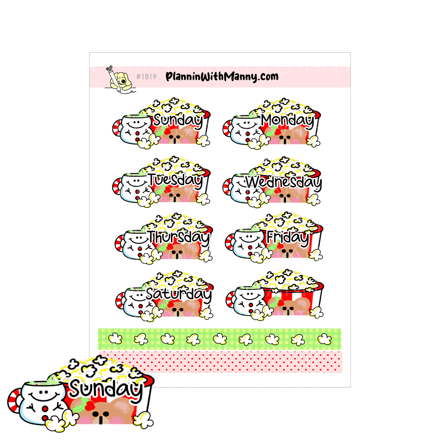 1819 Popcorn Date Cover Planner Stickers 1.5" & 1" Wide
