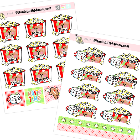 1819 Popcorn Date Cover Planner Stickers 1.5" & 1" Wide