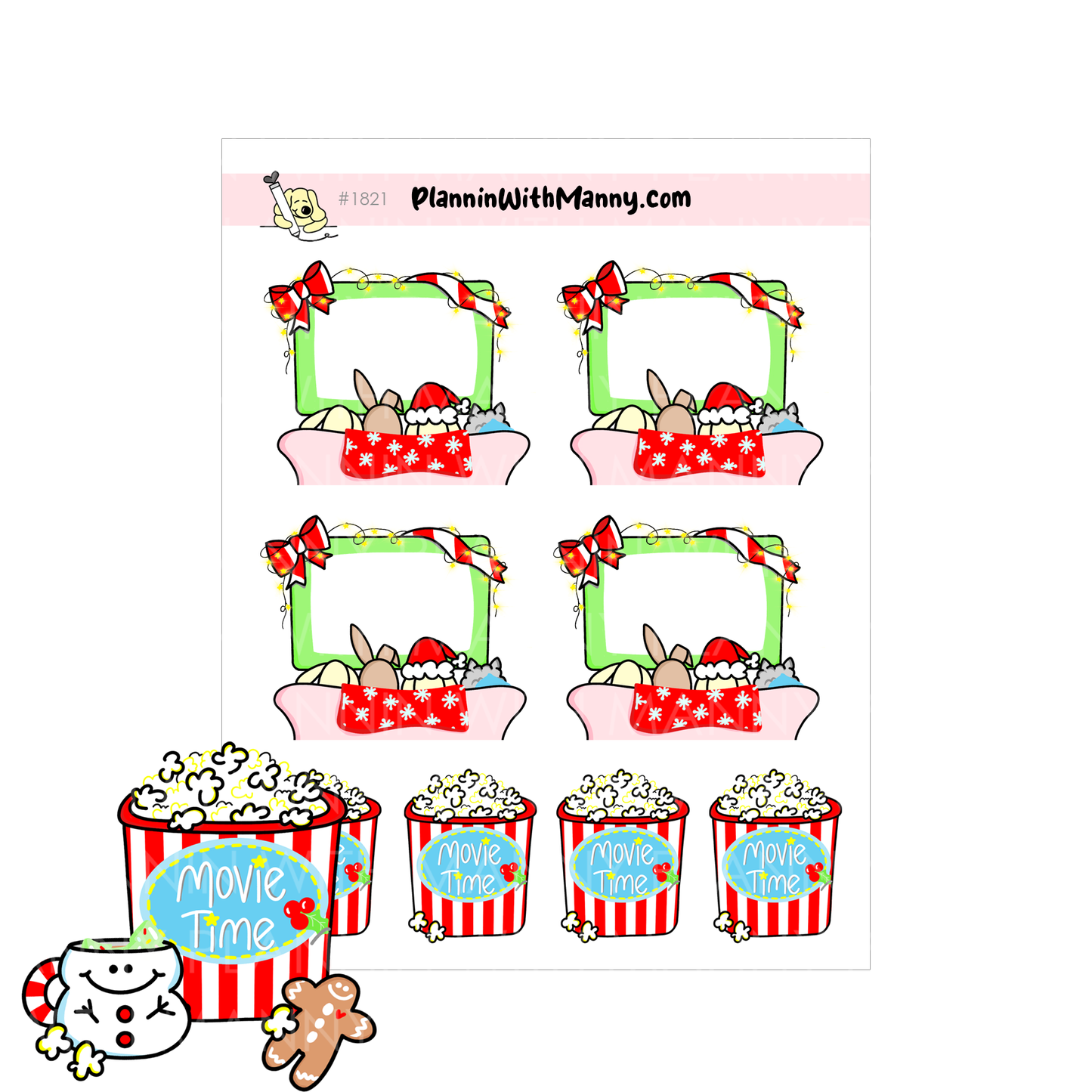 1821 Holiday Popcorn Buckets and Write In Planner Stickers