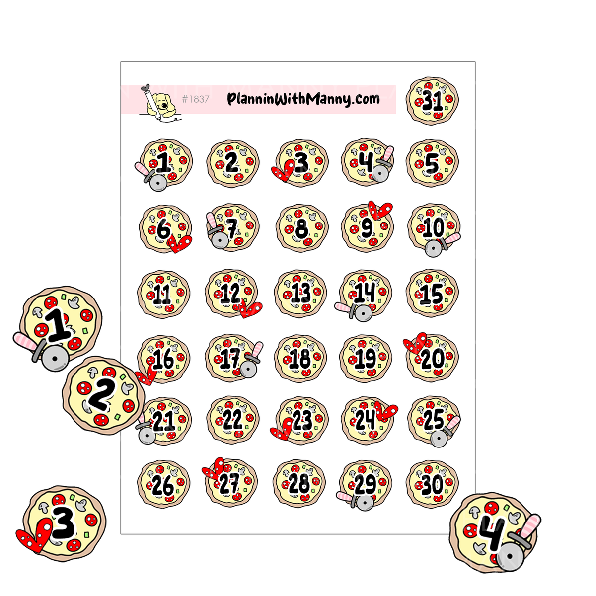 1837 Pizza Number Planner Stickers