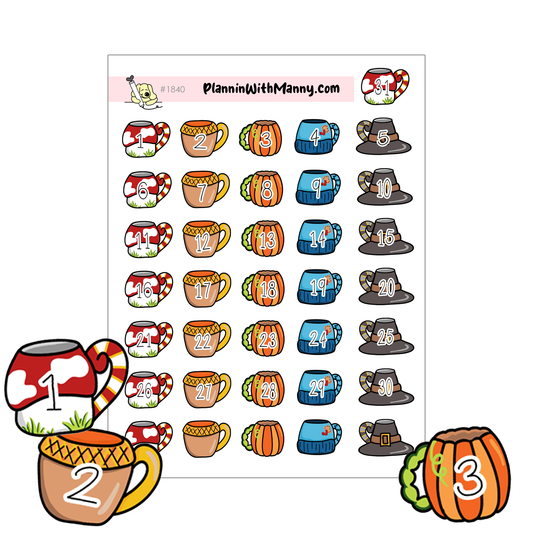1840 Fall Mug Number Planner Stickers