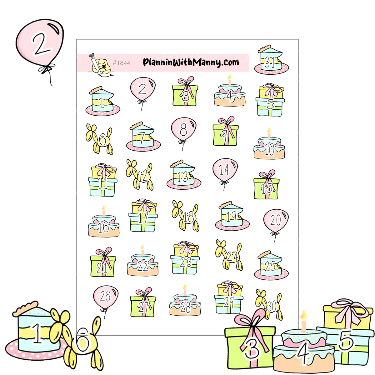 1844 Birthday Number Planner Stickers