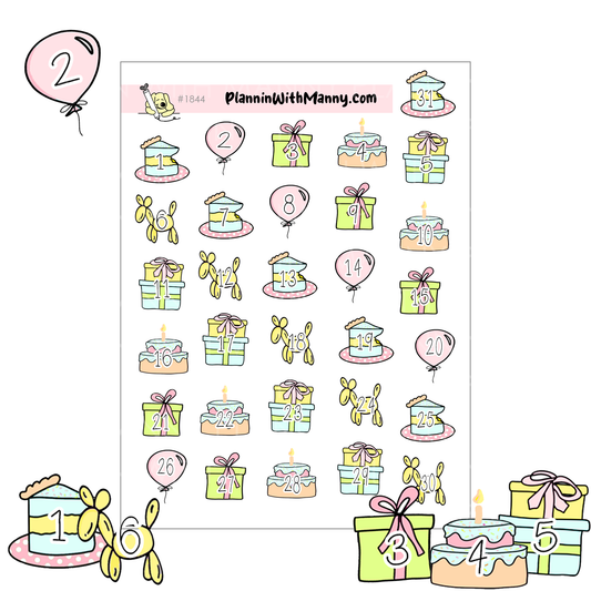 1844 Birthday Number Planner Stickers