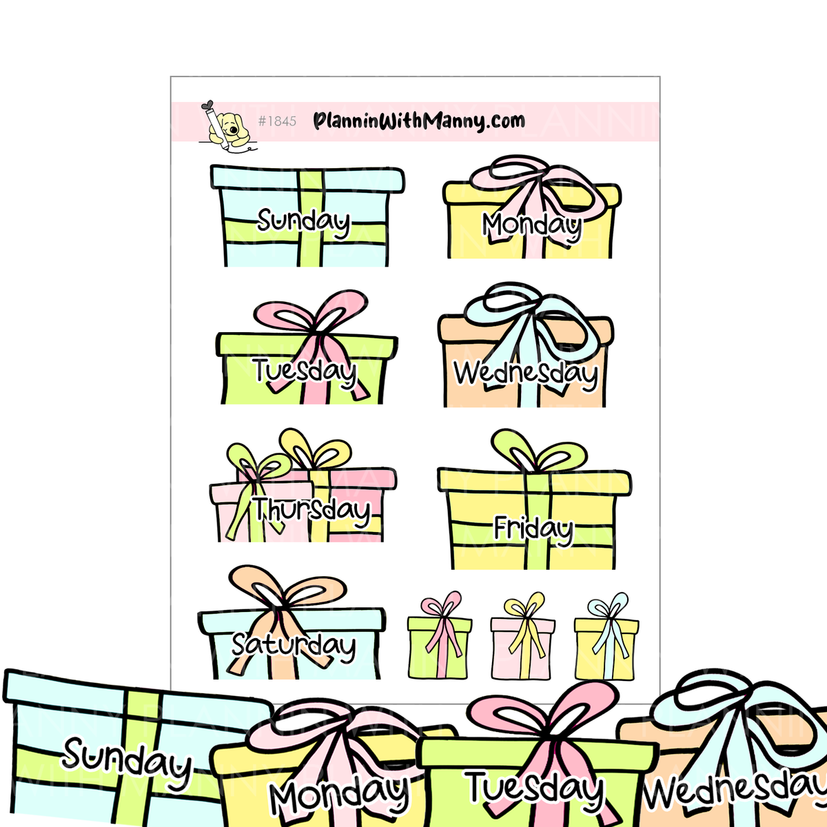 1845 Pastel Present Date Planner Stickers 1.5" wide