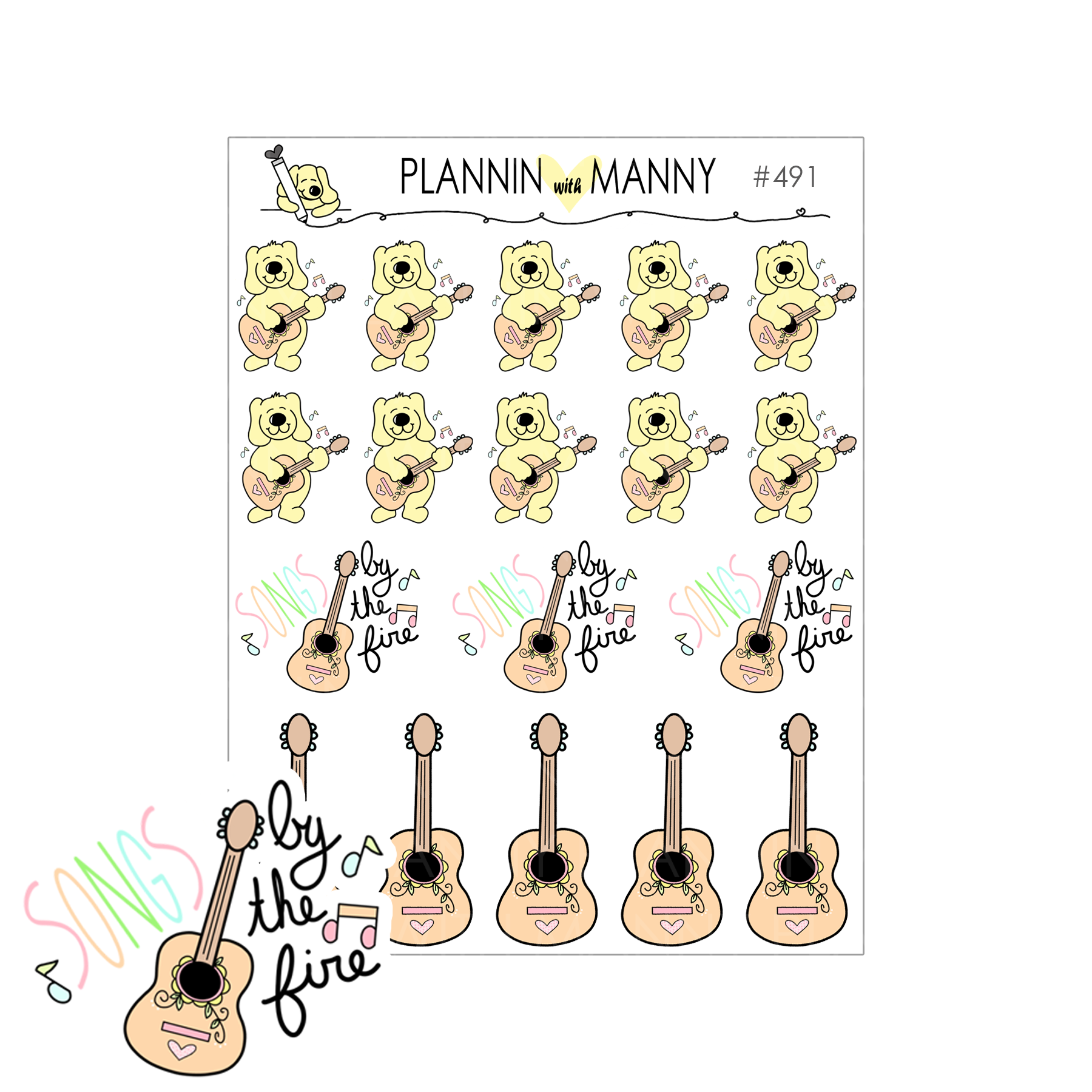 491 Guitar Songs By The Fire Planner Stickers