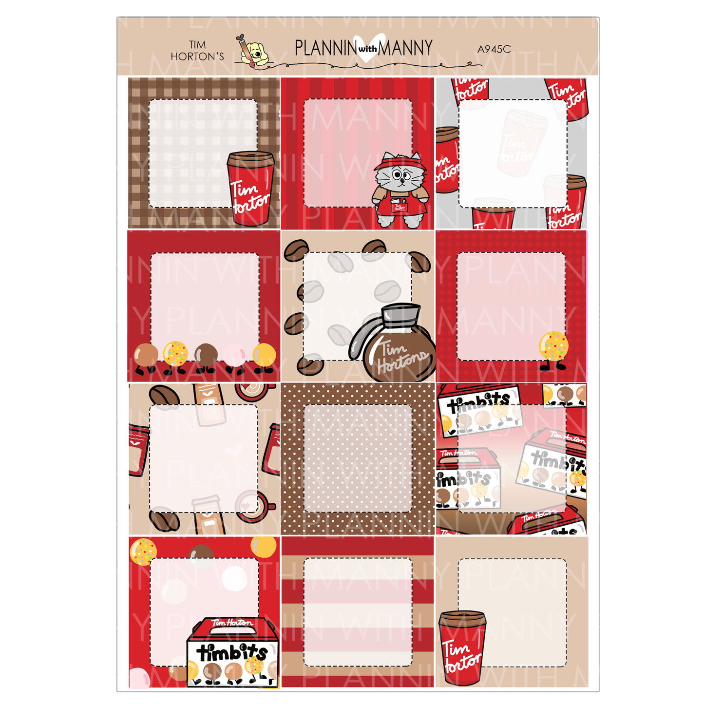 A945C Tim Horton's 1.5" Square Planner Stickers