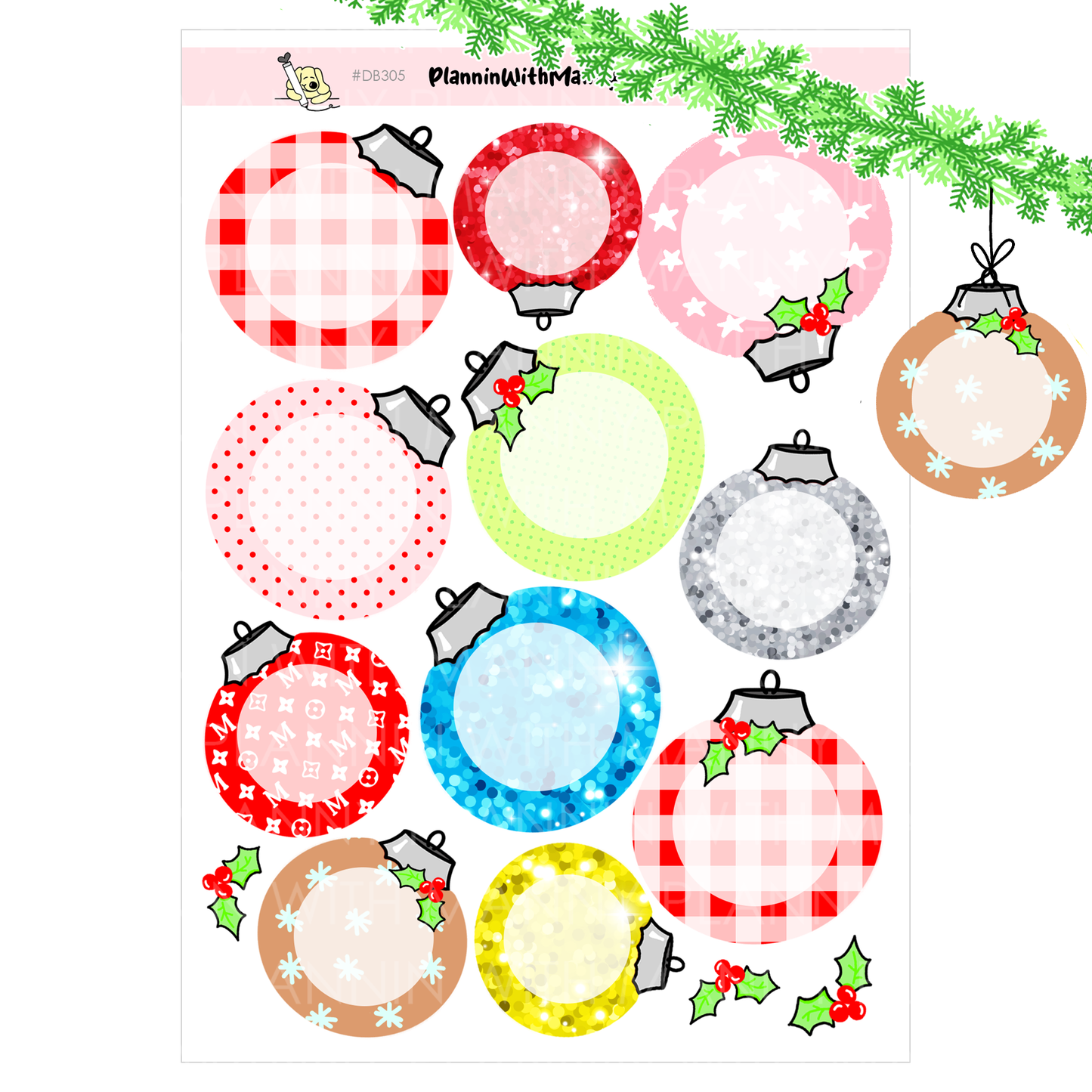 DB305 Write in Christmas Bulbs and PFW211 Pine Garland