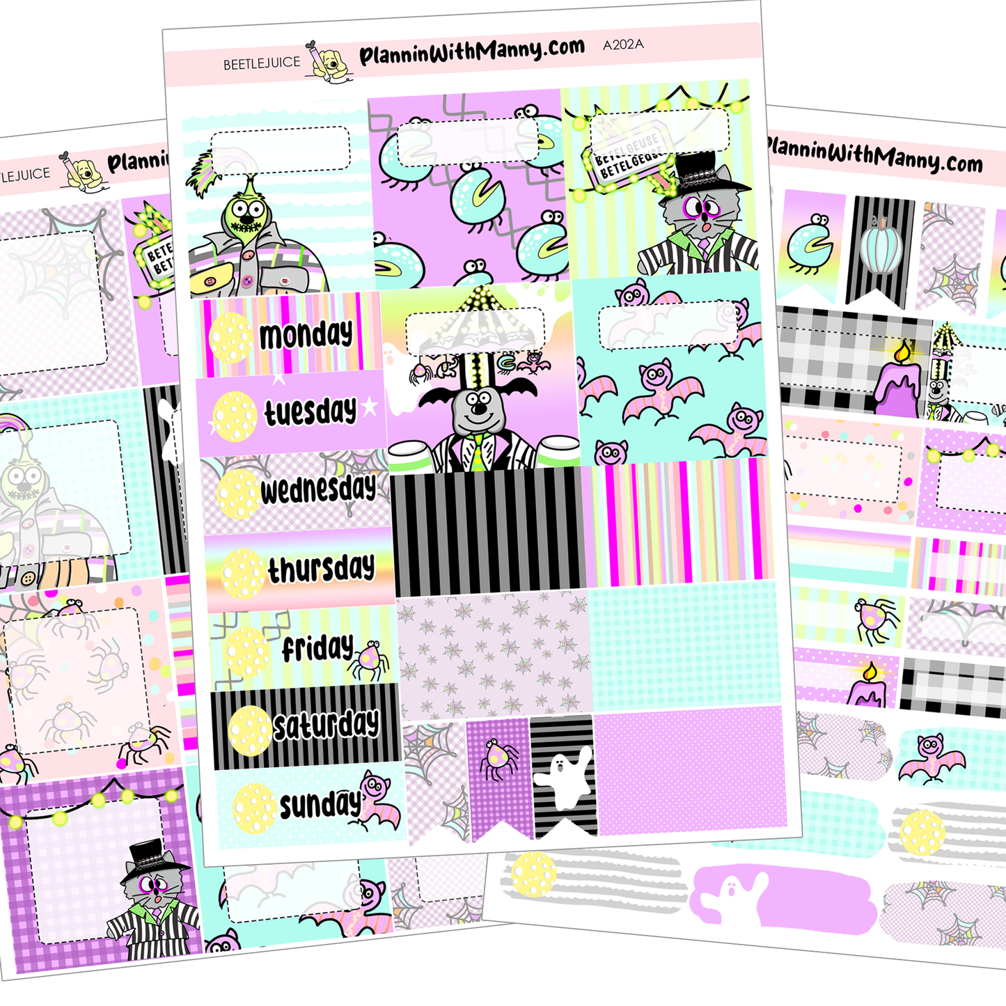 A202 5 & 7 Day Weekly Planner Kit and Hybrid Planner -Beetlejuice