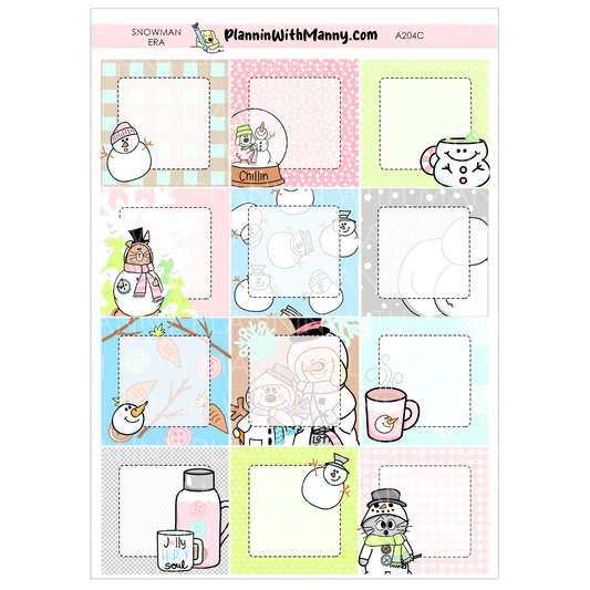 A204 Snowman Era 1.5" Square Stickers