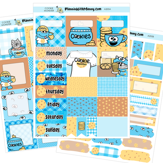 A205 Weekly Planner Kit and Hybrid Planner Kit- Cookie Monster