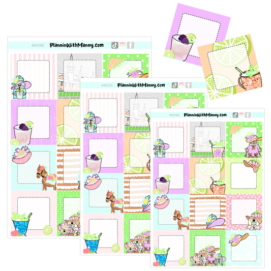 A310C Kentucky Derby Sticker Squares 1.5", 1.3", and 1"