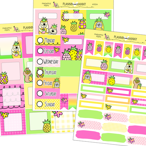 A925 ACADEMIC 5 & 7 Day Weekly Planner Kit and Hybrid Planner - Pineapple Peeps Collection