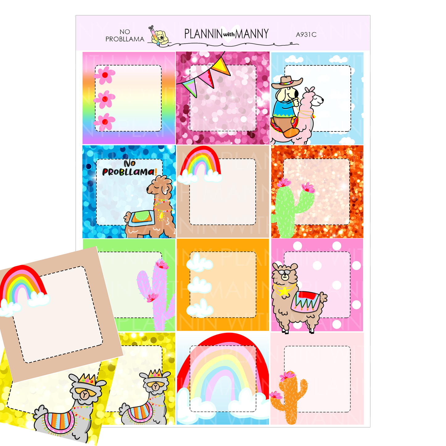 A931C NoProbllama 1.5" Square Planner Stickers