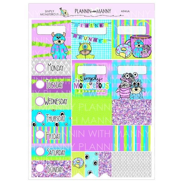A946 ACADEMIC 5 & 7 Day Weekly Planner Kit and Hybrid Planner -Simply Monsterous Collection