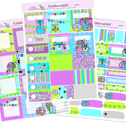 A946 ACADEMIC 5 & 7 Day Weekly Planner Kit and Hybrid Planner -Simply Monsterous Collection