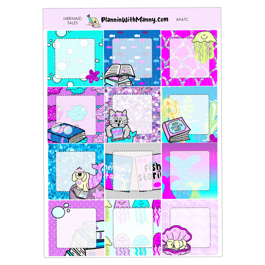 A947C Mermaid Tales 1.5" Square Stickers