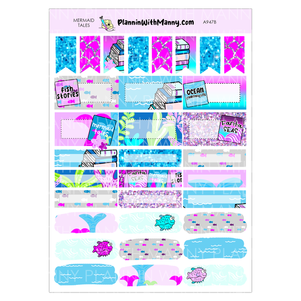 A947 ACADEMIC 5 & 7 Day Weekly Planner Kit and Hybrid Planner -Mermaid Tales Collection