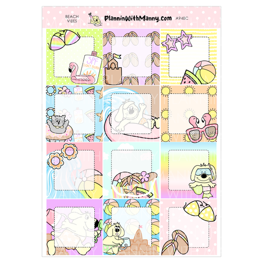 A948C Beach Vibes 1.5" Square Planner Stickers