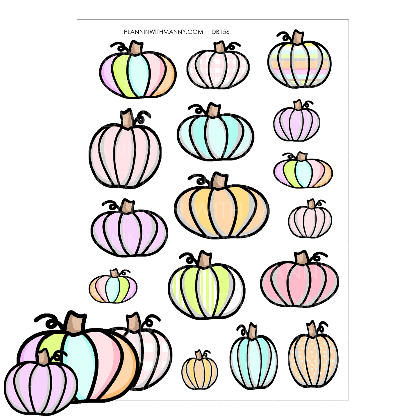 DB155B Pastel Pumpkins Large Deco Planner Stickers