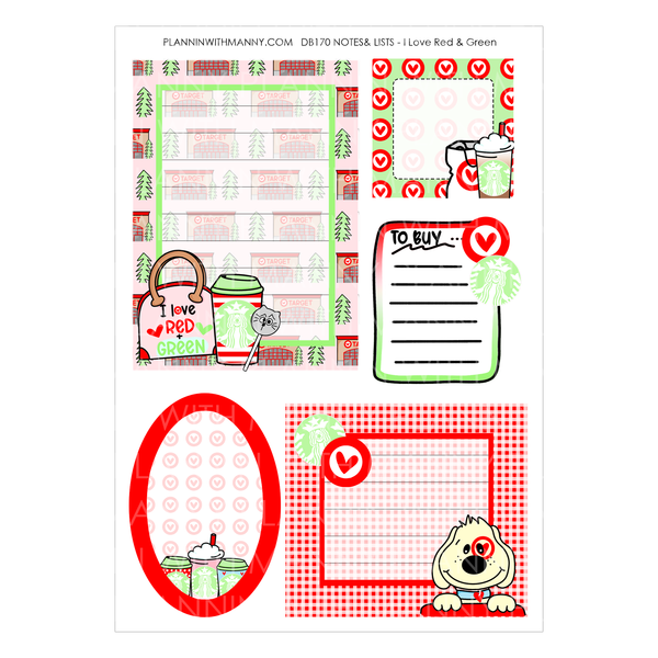 I Love Red & Green Sticker Sheet Set