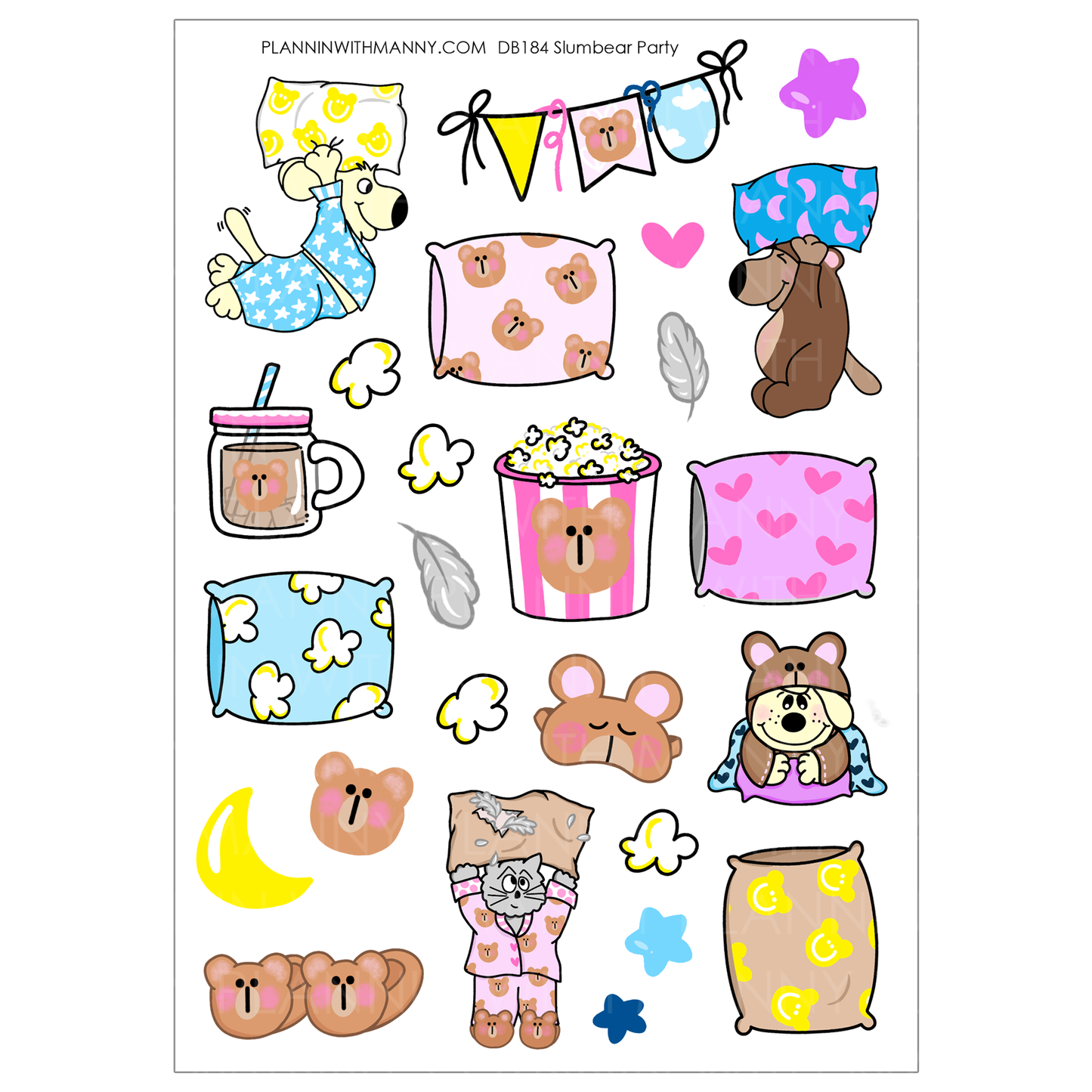 Slumbear Party -Large Sticker Sheet Set