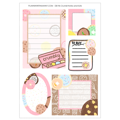DB196 Crumbly Lists and Notes Sticker Sheet